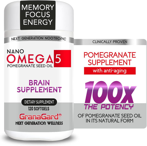 Clinically Proven Brain Supplement for Memory, Focus, and Alertness, with Anti-Aging effects | Omega 5 Nootropic with Nanotechnology | 2 month Supply